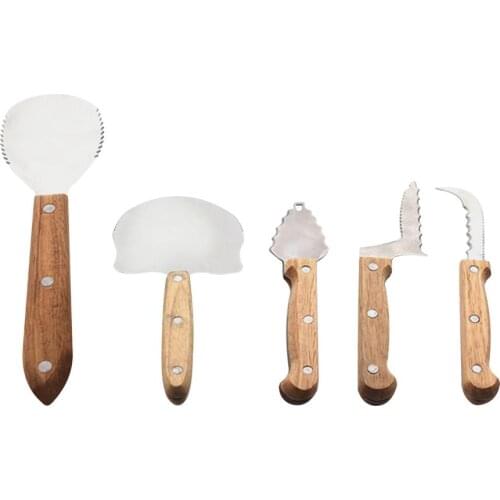 5pcs Halloween Pumpkin Carving Cutter Set DIY Pumpkin Engraving Cutting Tools Wood Handle Graver For Woodworking