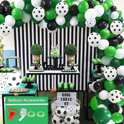 90pcs Soccer Party Balloon Garland Kit 10inch Football Printed Balloons with 16ft Srip for Football Party Decoration Air Globos