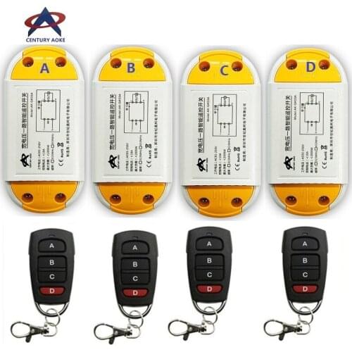 AC220V 110V 85-240V 1CH 10A RF Wireless Remote Control Switch System 4 A5 transmitter & 4 receiver Smart Home Switch
