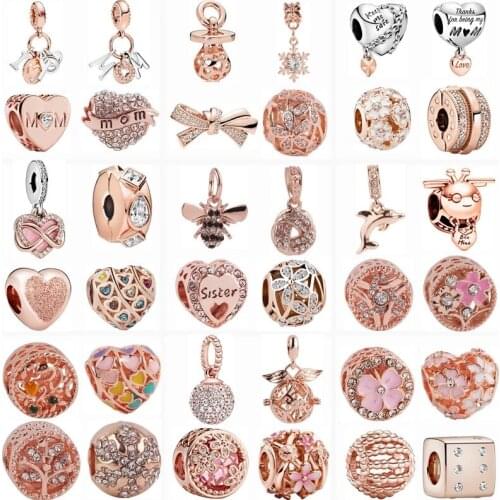 2021 Rose Gold Amulet 925, Shiny Sterling Silver Amulet, Leaf Flower, Original Pendant For Pandora Bracelets, Womens Jewelry Fo