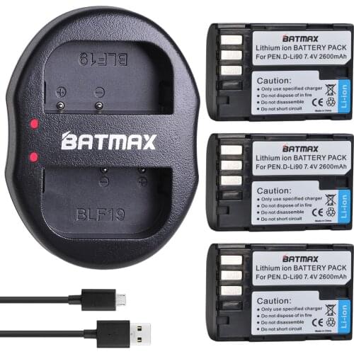 Batmax 3Pcs D-LI90 DLI90 Digital Battery +USB Dual Charger For PENTAX K-7 K-7D K-5 K-5 II 645D K01 K-3 K-3 II 645Z L15