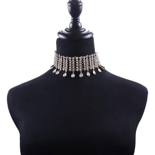 Sparkle Multiple Rows Rhinestone Alloy Choker Vintage Glitter Zircon Pendant Short Necklace Women Luxury Banquets Jewelry Gifts