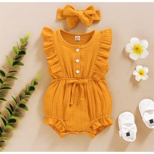 Baby Girls Boys Romper Cotton Linen Ruffles Sleeveless Infant Rompers Newborn Clothes