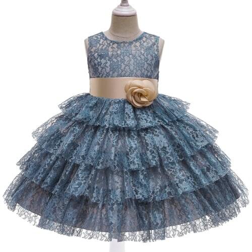 Top Sale Grey Lace Flower Girl Dresses Knee Length Elegant Kids Princess Dresses For Girls Clothing 4 5 6 8 10 Years