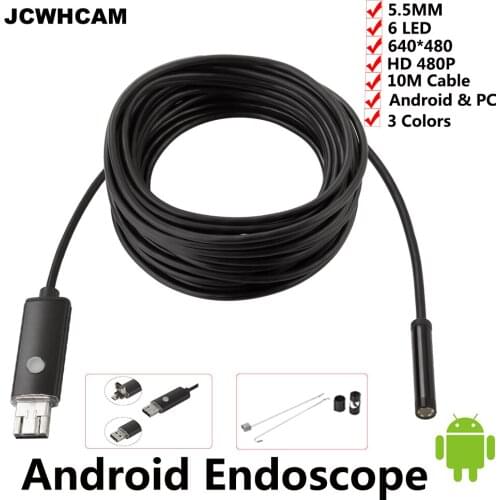 JCWHCAM Endoscope 5.5MM 10M HD 480P USB Android Endoscopio Camera IP67 2IN1 Android Borescope USB Endoskop Inspection Camera