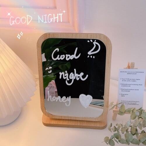 Wooden Cosmetics Pocket Makeup Mirror Cute Foldable Desktop Stand Portable Mirror Wooden Adjustable Angle Rotation