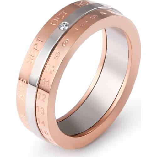 New Brand Design Rotation Calendar Date Ring Stainless Steel Rose Gold Silver Color Brand Three Layer Ring Women Jewelry Gift