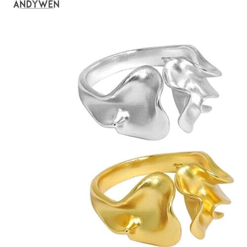 ANDYWEN 925 Sterling Silver 2021 Heart Open Resizable Ring Adjustable Women Fine Jewelry Wedding Luxury Gift Jewelry Rock Punk