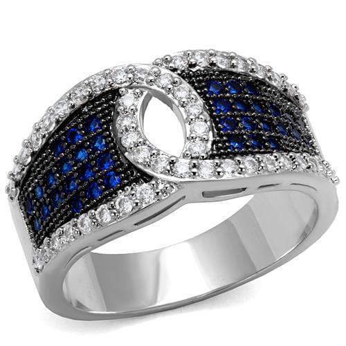 Rhodium + Ruthenium Brass Ring with AAA Grade CZ in London Blue