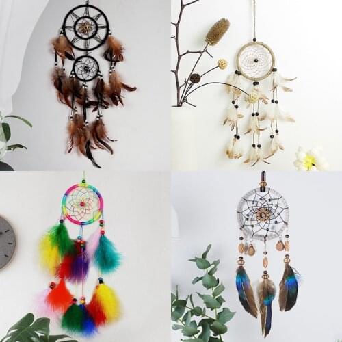 Handmade Dreaming Catcher Hanging Ornament Wind Chimes Indian Feather Pendant Dreaming for Home Car Wall Decor Orange