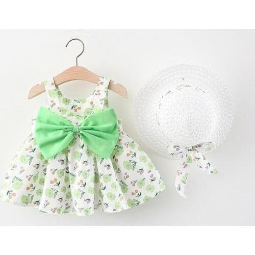 Melario Baby Girls Clothes 2021 Summer Kids Girls Princess Dress With Hat Sweet Flower Print Bow Toddler Outfits Infant Clothing