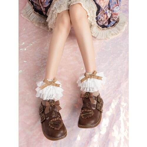 Japanese-style Cute Lolita Lace Princess Lace Plaid Bow Beads Cotton Lace Socks
