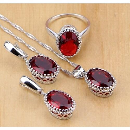 Mystic Red Zircon 925 Sterling Silver Jewelry Sets For Women Wedding Accessories Earrings/Pendant/Necklace/Rings