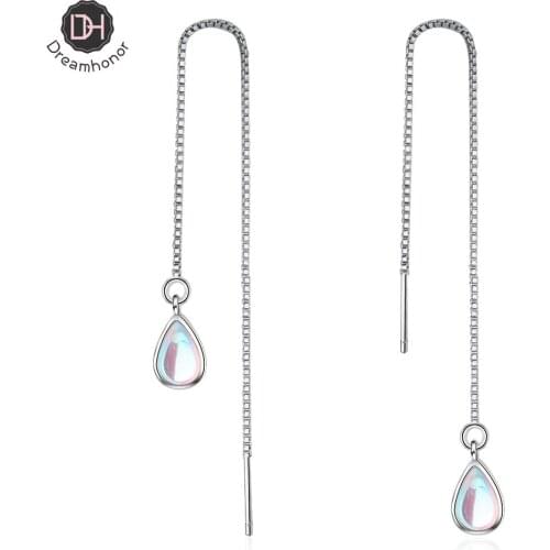 Dreamhonor 925 Sterling Silver Moonstone Drop Ear Line Earrings Female Long Earrings Simple Earrings For Women Jewelry Wholesale