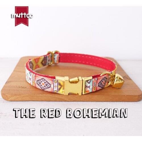MUTTCO retail with platinum high quality metal buckle collar for cat THE RED BOHEMIAN design cat collar 2 sizes UCC055B