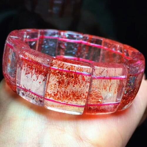 Genuine Natural Lepidocrocite Quartz Red Super Seven Bangle Rectangle Beads Stretch Crystal Bracelet 20x15x7mm AAAAA