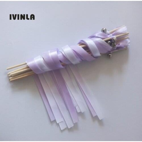 New arrived Light purple and white stain ribbon wedding stick Streamers With big sliver Bells for wedding party