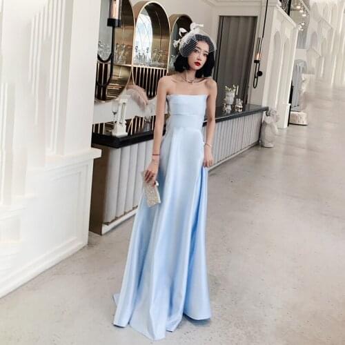 New Simple Evening Dress Strapless Fashion A-Line Empire Sleeveless Pleat Floor-Length Backless Woman Formal Party Gowns A1203
