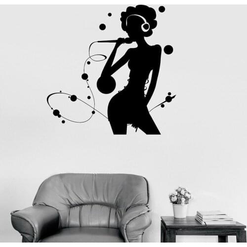 Sing Song Wall Decal Karaoke Silhouette Woman Pop Music Singer Vinyl Stickers Window Glass Mural Girls Bedroom Home Decor S1271