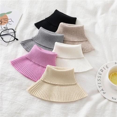 Elegant Women Warm Ribbed Turtleneck Pullover Knitted Sweater Fake Collar Windproof Detachable False Collar Removable Scarf Wrap