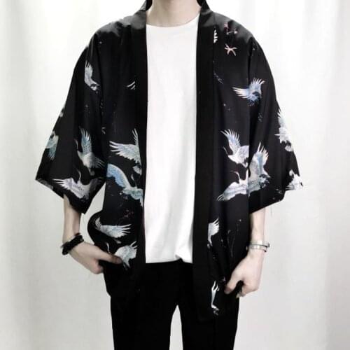 Crane Print Shirts Summer Fashion Men Hip Hop Streetwear Casual Shirts US Size S-XXXL