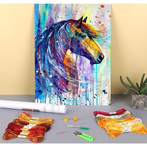 Horse Animal Printed Canvas 11CT Cross Stitch DIY Embroidery Set DMC Threads Painting Hobby Handicraft Handiwork Design