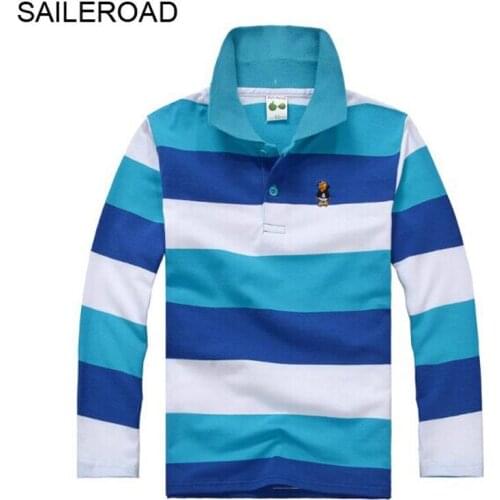 SAILEROAD 3-15Year Juvenile Big Kids Boys Polo Shirts Cotton Striped Colors Casual Teenager Children Girls Long Sleeve Shirts