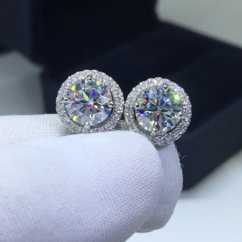 Geoki 925 Sterling Silver Total 2 Ct Round Perfect Cut Passed Diamond Test D Color VVS1 Moissanite Engagement Stud Earrings