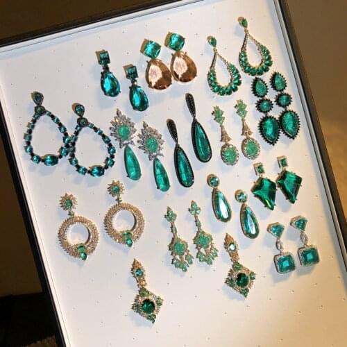 Drop Earrings For Women S925 Silver Needles Luxury Vintage Lake Blue Emerald Green Gems Temperament Cubic Zirconia Fine Jewelry