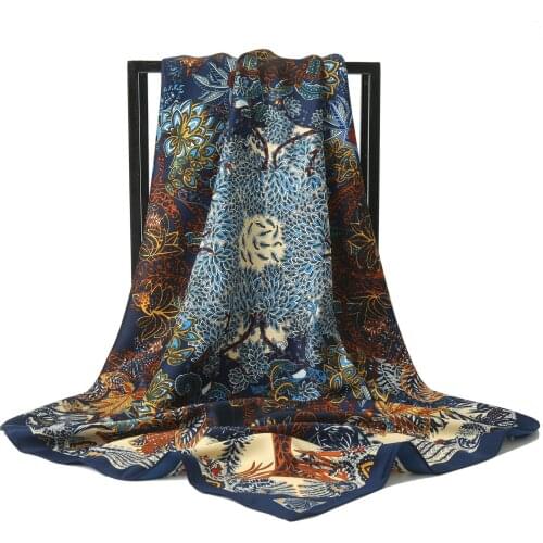 New Design Scarf Plant and Tree Pattern Printed Shawl Ladys Square Scarf Womens Wrist Towel Headdress
