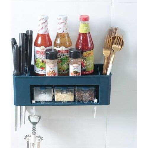 Modern Kitchen Organizer Wall Mount Bracket Storage Rack Spice Jar Rack Cabinet Shelf Supplies Multi-purpose Knives Storage Case