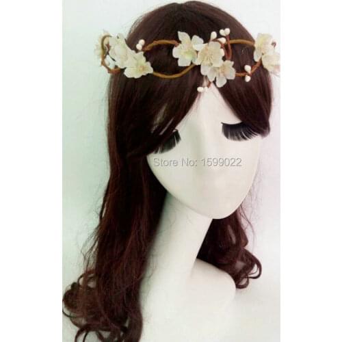 Handmade Vintage Bride Flower Crown Tiara Beach Woodland Wedding Prom Headpiece Bridal Head Wreath Ivory Cherry Blossom Headband
