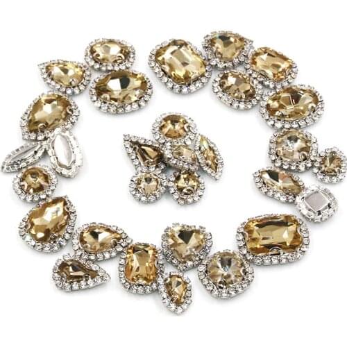 Wedding Deccoration Light coffee crystal buttons sew on glass rhinestones with cup chain rim diy clothing/wedding dress