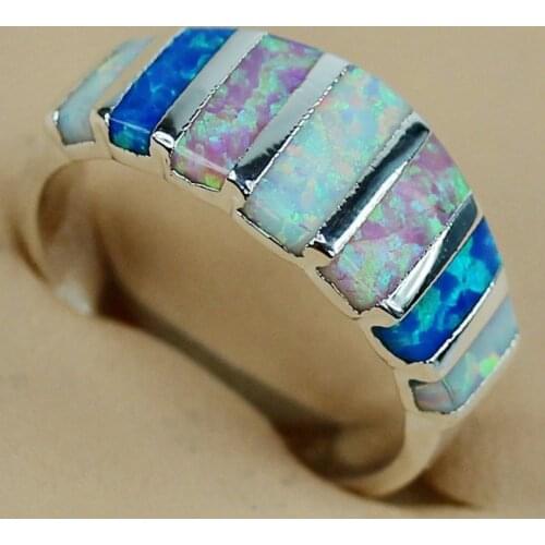 SHUNXUNZE Flash sale Wedding rings Jewelry forwomens clothing accessories pink white blue mix opal Rhodium Plated R3559 size 7