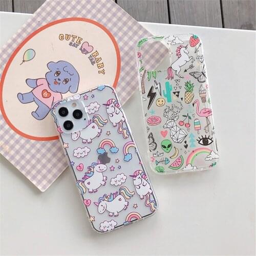 Cartoon Unicorn Flamingo Animal Transparent Phone Case For iPhone 12 11 PRO MAX XS XR X 7 8 Plus Soft Clear Fallanti Cover Shell