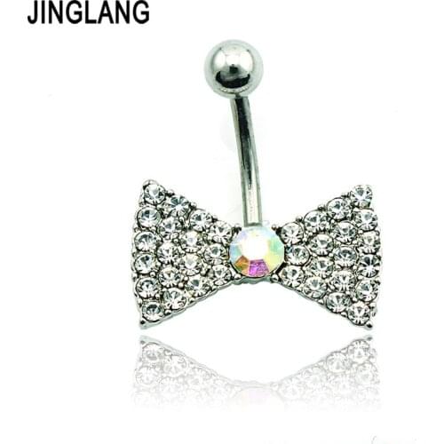 Piercing Jewelry Fashion Belly Button Rings Surgical Steel White Rhinestone Bow Navel Rings Body Jewelry