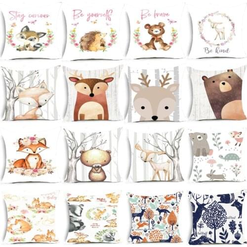 ZENGIA Boho Woodland Animals Cushion Cover Bear Fox Forest Animals Jungle Pillow Cover Decorative Cushions For Birthday Gift