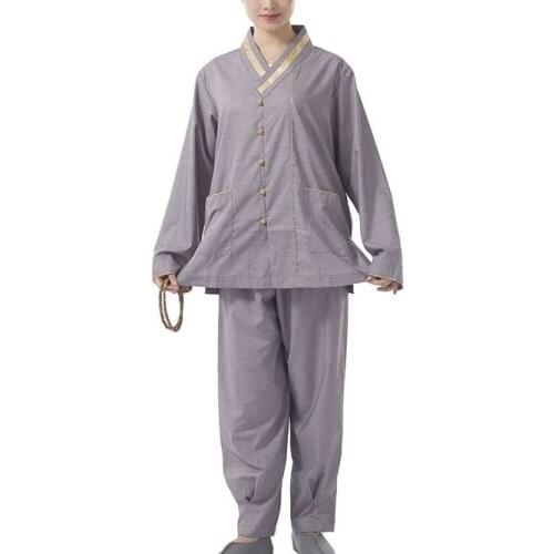 Gray new high-grade buddhist uniforms zen nun costumes women lay meditation suits buddhism clothing