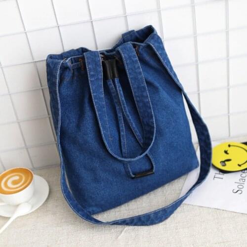 Casual Fashion Hasp Design Black Blue Bucket Denim Vintage Women Tote Crossbody Bags Lady Handbags Jeans Denim Shoulder bags