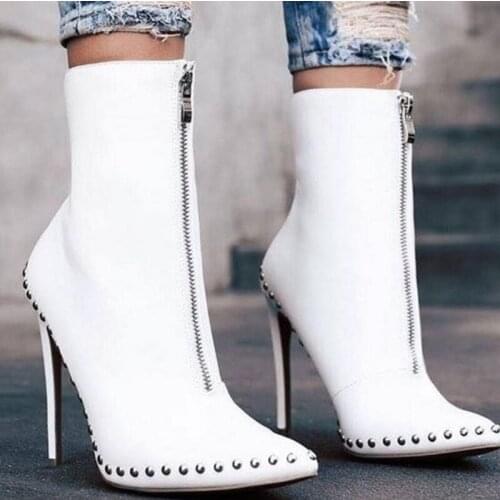 Women sandals PU Slip On 11.5CM Thin Heels High heels Pointed Toe rivet Shallow women shoes sandalias mujer 2020 size 35-42
