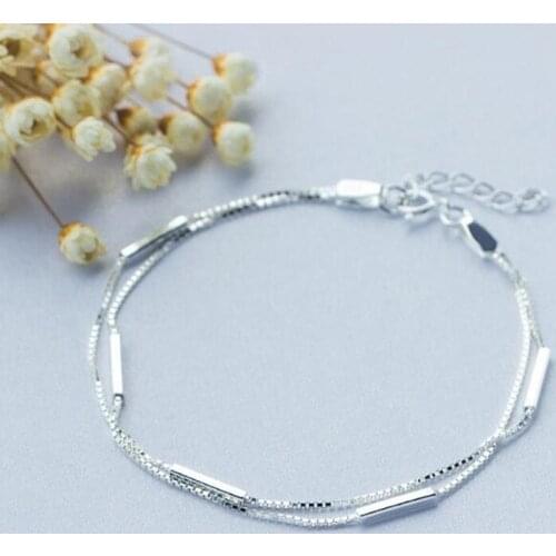 Personality New Art 925 Sterling Silver Jewelry Female Simple Bar Round Stick Double High-quality Popular Bracelet
