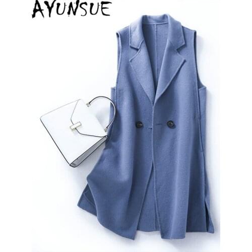 Womens AYUNSUE Vest 200% Wool Coat Women Autumn Sleeveless Jacket Korean Coats and Jackets Women Vests Fashion Manteau Femme