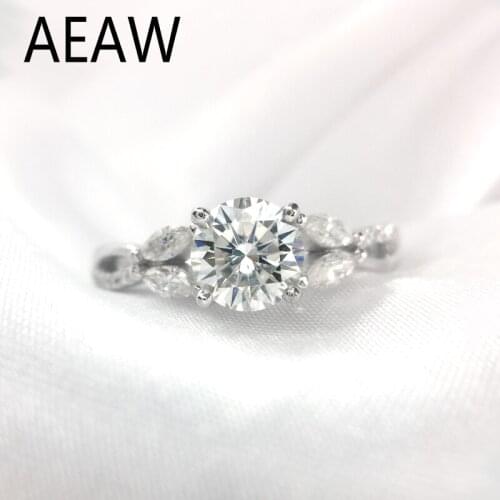 1 Carat ct 6.5mm D color Round Cut Engagement&Wedding Moissanite Diamond Ring Double Halo Ring Genuine 18k White Gold