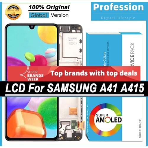 100% Original 6.1'' AMOLED Display for Samsung Galaxy A41 SM-A415F A415 Full LCD Touch Screen Repair Parts + Service Pack