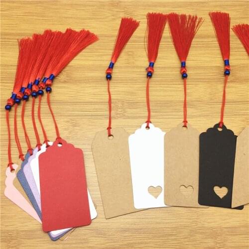 100Pcs/Lot Diverse Color Scallop Head Shape Kraft Paper Hanging Tags Label Note Price Engagement Gifts Tags With Tassel Strings