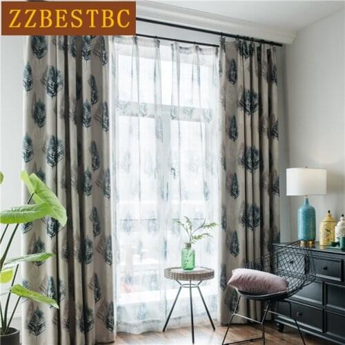 American modern elegant feather printing blackout curtains for bedroom kitchen windows living room hotel childrens room