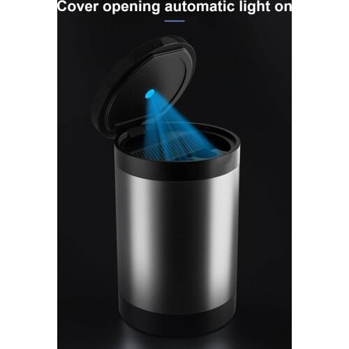 Car Ashtray With LED Light Mini Trash Can With Lid Aluminum Alloy Flame-retardant Cigarette Box Portable Smokeless Auto Ashtray