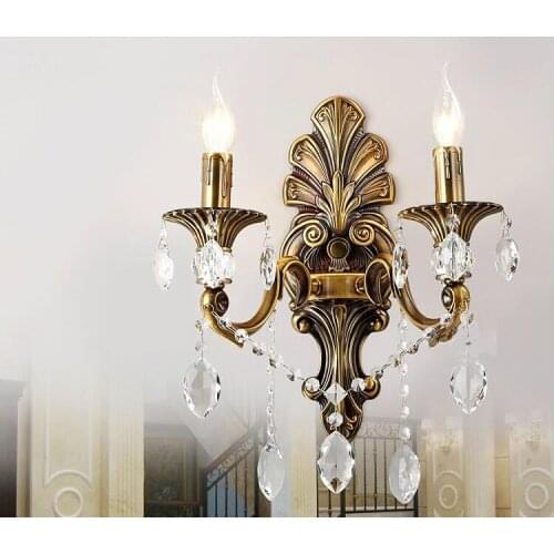 Free Shipping Classical Bronze Color Wall Lamp Brass Wall Sconce for Hotel With Fabric Shade Modern crystal wall lamp Lustre