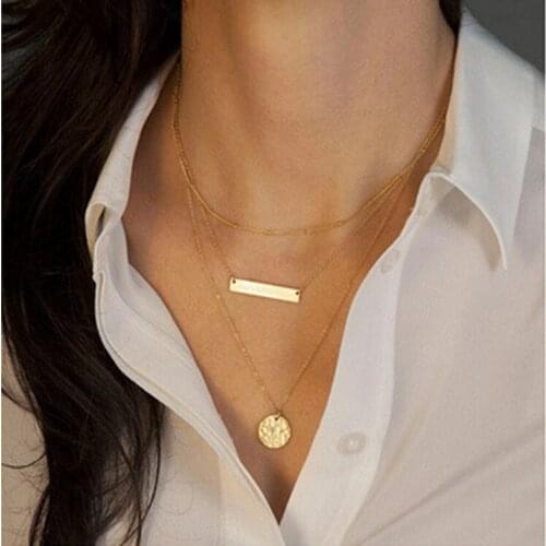 Cheap Marketing 2020 Charming Jewelery Accessories Geometric Sequins Multilayer Chain Necklace For Women Jewelry Wholesale