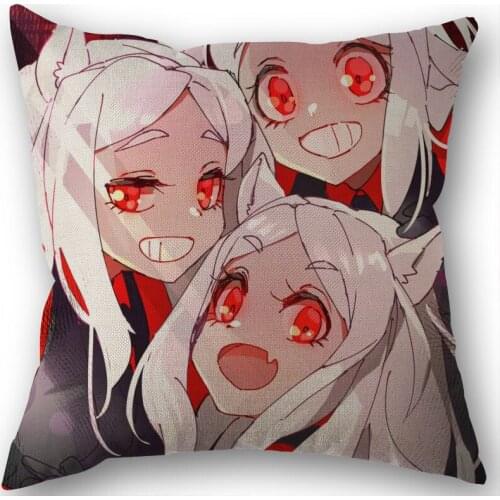 Custom Square Pillowcase Anime Helltaker Cotton Linen Pillow Cover Zippered 45x45cm One Sides DIY Gift Office,Home,Outdoor
